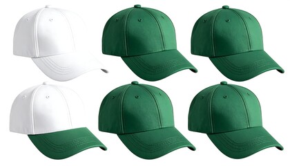 Collection of Green and White Baseball Caps for Sports.