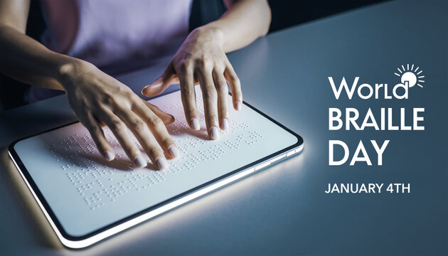 World Braille Day Hands Reading Braille Display