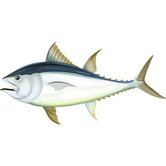 Illustration of a Tuna Fish with Blue and Silver Scales on a White Background Isolated