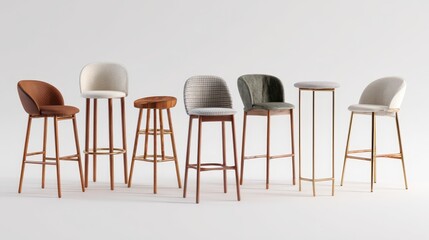 Set of Modern Bar Stools on White Background for Banner-Ready Marketing