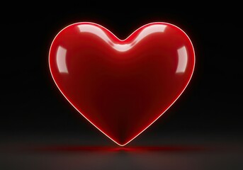 Romantic red heart glowing softly on dark background, a symbol of love, passion, and Valentine's Day, perfect for expressing heartfelt emotions and celebration