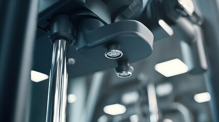 bodybuilding. Modern gym weight machine with chrome and black design, angled view under professional lighting. lifestyle magazines.