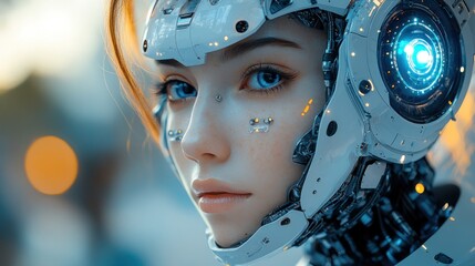 Cyberpunk girl in futuristic helmet