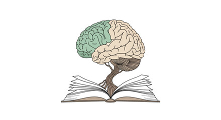Unlock your potential through knowledge and learning from a book, growing your brain like a tree toward wisdom, a powerful concept for education