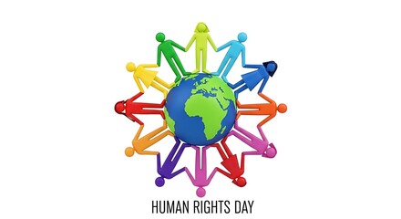 Colorful people holding hands around the world for human rights day