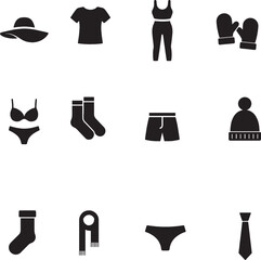 Clothing and Apparel Icon Set  Monochrome Collection of Wardrobe Symbols
