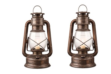 Two antique kerosene lanterns with glass globes and metal handles