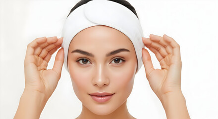 Flawless Skin Beauty Portrait Woman Wearing Spa Headband