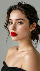 model with red lipstick
