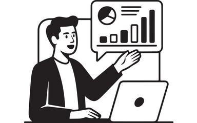 Discussing Finance A man explains business growth and financial charts with enthusiasm