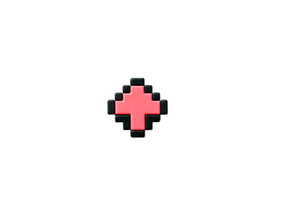 Obraz premium Pixelated red cross icon, centered on transparent background, symbolizing health, medical aid, or first aid in retro video game style, evokes nostalgia and simplicity