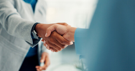 Shaking hands, interview and agreement for onboarding, recruitment process and success at company....