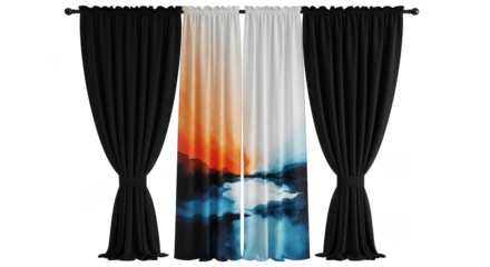 Contrasting curtains Black watercolor sunrise black