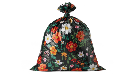 Floral trash bag on black background
