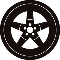 Black and White Five Spoke Car Wheel Rim With Transparent Background And Circle Outer Edge Detailed Graphic Automotive Design