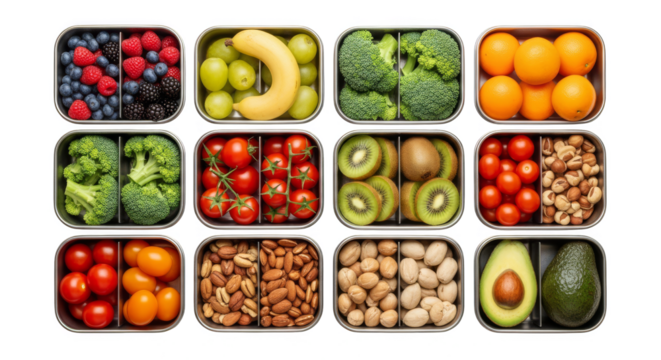 Healthy food containers neatly organized