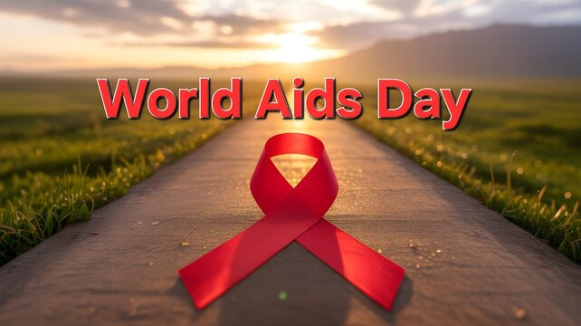 Show your support for World Aids Day with this impactful ribbon at sunset scene