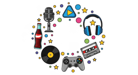 Retro Vibes Circle Music Gaming Refreshments