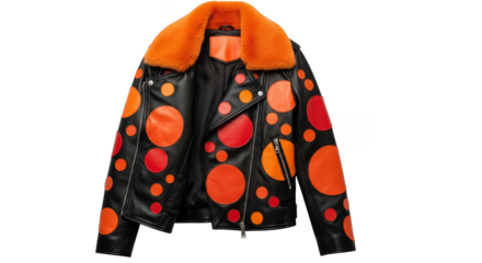 Vibrant leather jacket with playful polka dots
