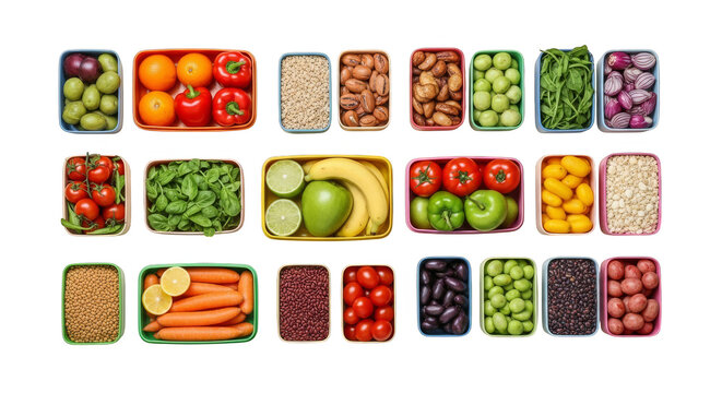 Vibrant produce containers arrayed on black