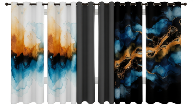 Watercolor curtains frame a window