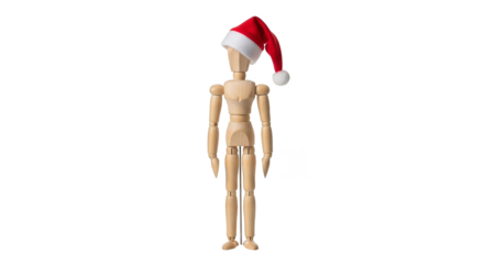 Wooden mannequin celebrating Christmas with Santa hat