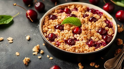 Traditional delicious dessert dish known as cherry crisp