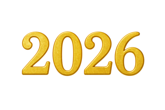 Golden Year 2026 Numbers Isolated on White