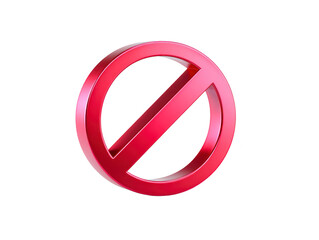 Red prohibition sign, 3D rendering, isolated on transparent background, symbolizing restriction, warning, or forbidden action, commonly used for safety and caution messages
