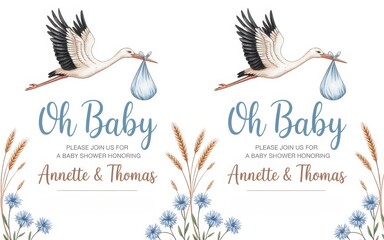 Baby Shower Invitation with Stork and Floral Accents delivery