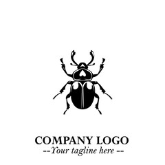 Beetle Logo Symbol in Black on the White Background with Simple Modern Insect Design