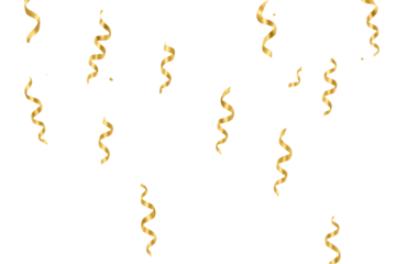 Golden confetti and ribbons falling against white background