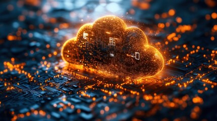 Fiery cloud graphic on circuit board