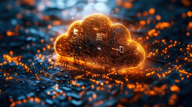 Fiery cloud graphic on circuit board