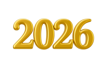 Golden 2026 numbers isolated on white background