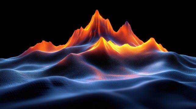 Fiery mountain range, digital mesh