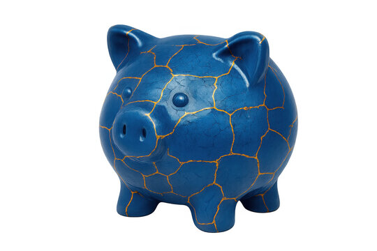 Blue piggy bank mending financial life, repairing broken savings, kintsugi art, economic recovery and resilience concept against transparent background - Powered by Adobe