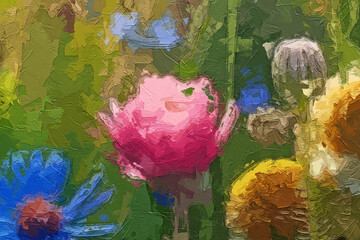 Various oil paintings, flowers, tulips, chrysanthemums, village houses, lakes, forests, figures, lotus flowers, lotus leaves, flying birds