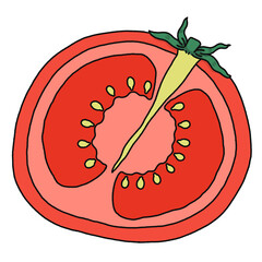 Cute Tomato Half Cutaway Cartoon - Line Color