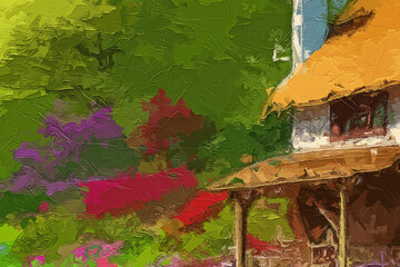 Various oil paintings, flowers, tulips, chrysanthemums, village houses, lakes, forests, figures, lotus flowers, lotus leaves, flying birds