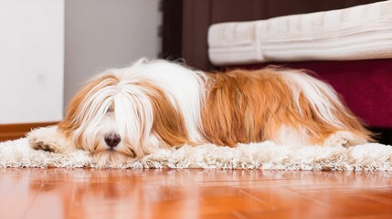 terrier. Close-up portrait of a Tibetan terrier with fluffy fur and soft natural lighting. wildlife magazines, conservation campaigns, designed for eco-tourism storytelling, celebrates biodiversity.