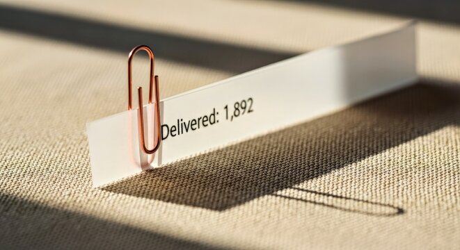 Paper Note With Clip Showing "Delivered Count 1892" Close-up Business Metric