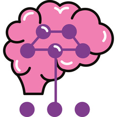 Abstract pink brain illustration with purple connecting nodes and network concept graphic