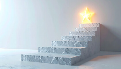 Artistic Stone Staircase Leading to Brightly Lit Star: Upward Movement and Achievement Concept