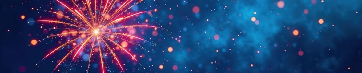 Naklejka premium Vibrant fireworks burst against a blue abstract backdrop Festive, colorful explosion ideal for holiday greetings , multicolored, illustration, bright
