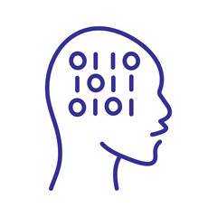 Conceptual outline of a human head with binary code inside, representing artificial intelligence and data.