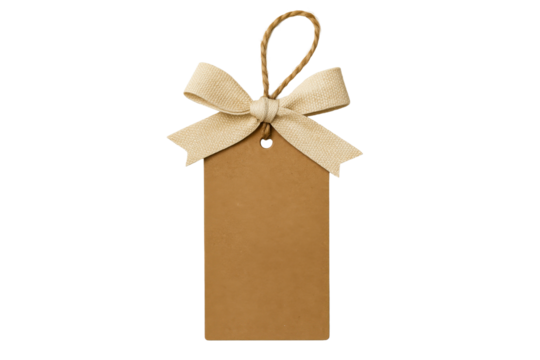 Blank Kraft Paper Tag with Burlap Ribbon Bow and Twine Hanger
