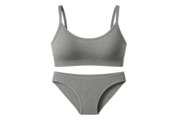 Grey Cotton Crop Top Bra and Bikini Brief Set