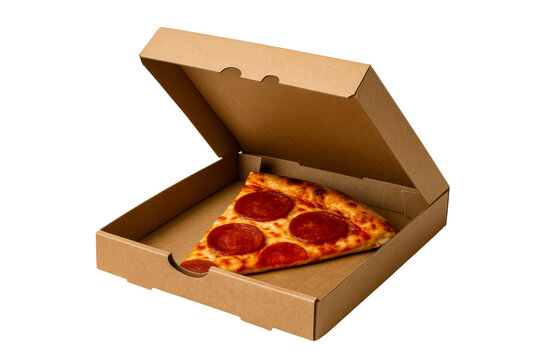 Single pepperoni pizza slice in open cardboard takeaway box - Powered by Adobe