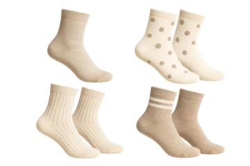 Four Pairs of Beige Socks with Different Textures